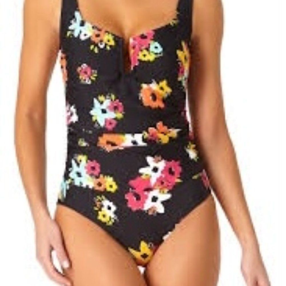Anne Cole Square Neck Shirred One Piece Swimsuit, size 18W